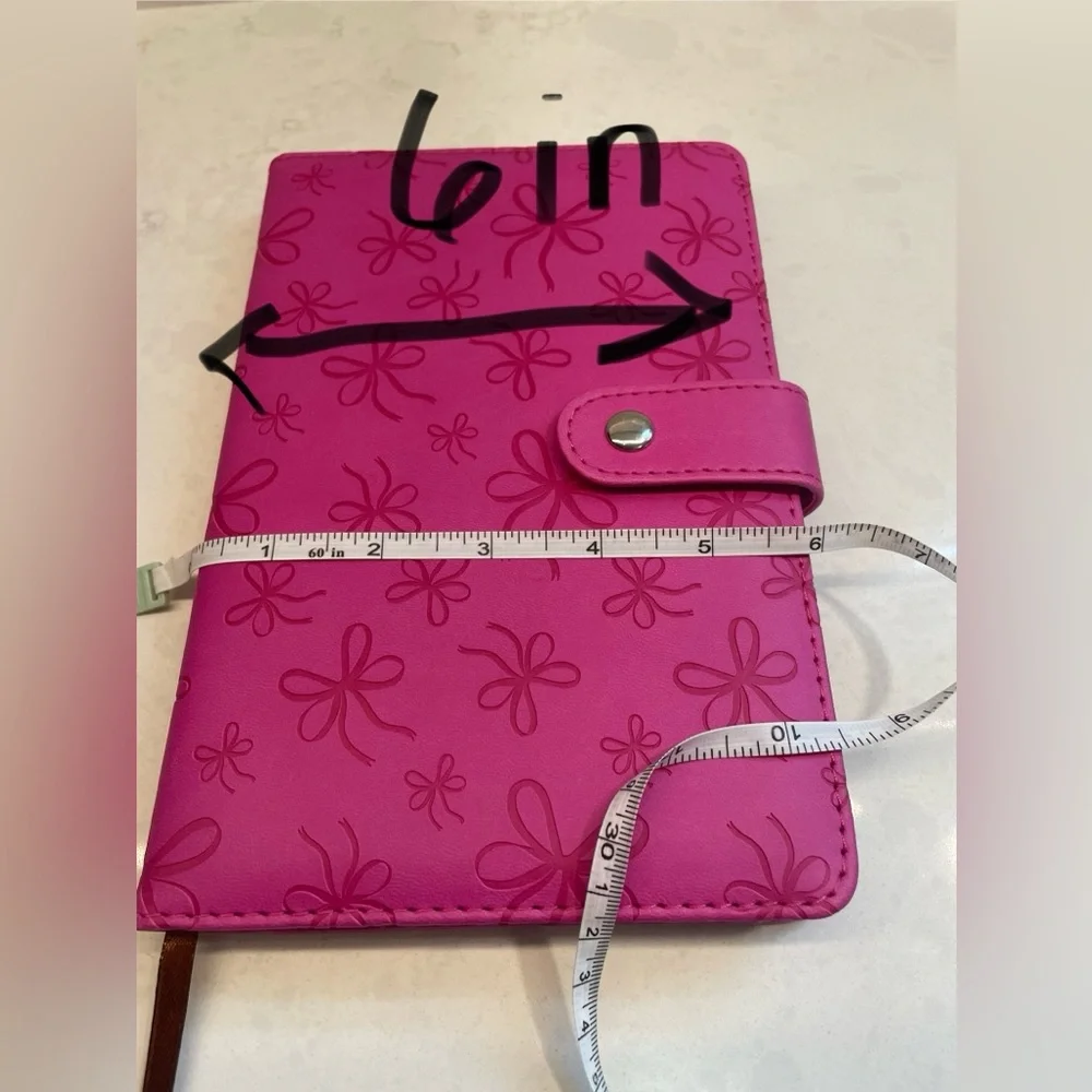 Pink Ribbon Design FAUX Leather Leatherette‎ Padded Cover Magnetic Clip Closure